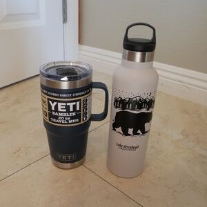 YETI Rambler 20oz Traveler Mug & Lake Arrowhead 20oz Water Bottle NEW~